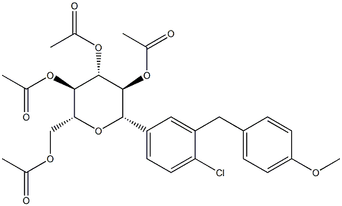 (2R,3R,4R,5S,6S)-2-(acetoxymethyl)-6-(4-chloro-3- (4-methoxybenzyl)phenyl)tetrahydro-2H-pyran-3,4,5-triyl triacetate Structure