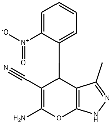 6-amino-3-methyl-4-(2-nitrophenyl)-1,4-dihydropyrano[2,3-c]pyrazole-5-carbonitrile 구조식 이미지