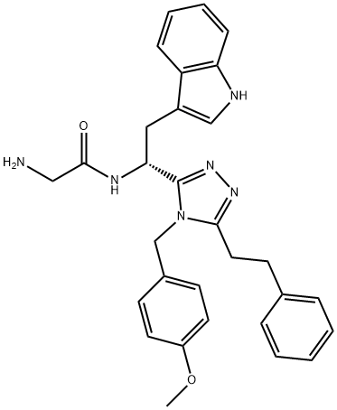 (R)-N-(2-(1H-indol-3-yl)-1-(4-(4-methoxybenzyl)-5-phenethyl-4H-1,2,4-triazol-3-yl)ethyl)-2-aminoacetamide hydrochloride Structure