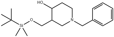 1-benzyl-3-((tert-butyldimethylsilyloxy)methyl)piperidin-4-ol Structure