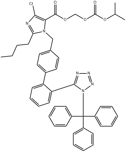 2-butyl-4-chloro-1-[(2'-(1-triphenylmethyl-1H-tetrazol-5-yl)(1,1'-biphenyl)-4-yl)methyl]imidazole-5-carboxylic acid 1-[(isopropoxy)carbonyloxy]methyl ester Structure