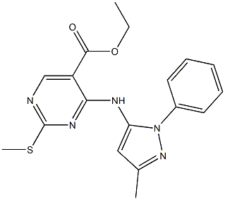 ethyl 4-[(3-methyl-1-phenyl-1H-pyrazol-5-yl)amino]-2-(methylsulfanyl)-5-pyrimidinecarboxylate 구조식 이미지