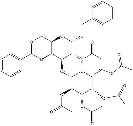 Benzyl2-acetamido-3-O-(2,3,4,6-tetra-O-acetyl-b-D-galactopyranosyl)-4,6-O-benzylidene-2-deoxy-a-D-glucopyranoside 구조식 이미지