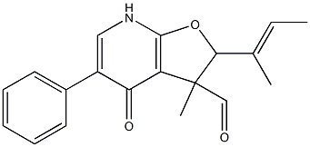 2-(2-buten-2-yl)-3,7-dihydro-3-formyl-3-methyl-5-phenylfuro(2,3-b)pyridin-4(2H)-one Structure