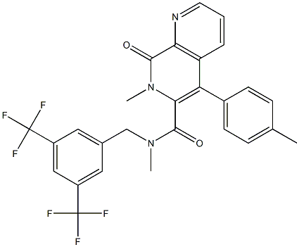 N-(3,5-bis(trifluoromethyl)benzyl)-7,8-dihydro-N,7-dimethyl-5-(4-methylphenyl)-8-oxo-1,7-naphthyridine-6-carboxamide 구조식 이미지