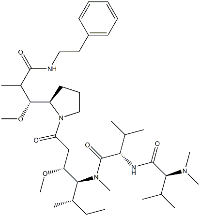 (2S)-2-[[(2S)-2-dimethylamino-3-methyl-butanoyl]amino]-N-[(3R,4S,5S)-3-methoxy-1-[(2S)-2-[(1R,2R)-1-methoxy-2-(phenethylcarbamoyl)propyl]pyrrolidin-1-yl]-5-methyl-1-oxo-heptan-4-yl]-N,3-dimethyl-butanamide 구조식 이미지