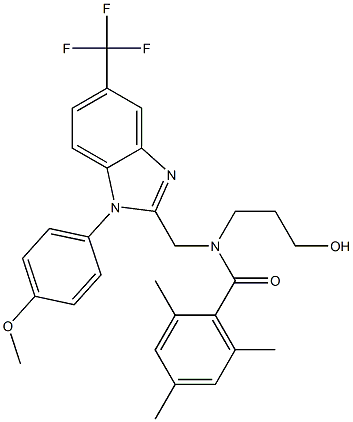 N-(3-HYDROXYPROPYL)-N-{[1-(4-METHOXYPHENYL)-5-(TRIFLUOROMETHYL)-1H-BENZIMIDAZOL-2-YL]METHYL}-2,4,6-TRIMETHYLBENZAMIDE 구조식 이미지