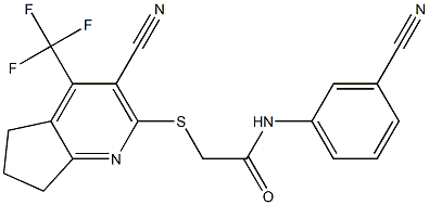 N-(3-cyanophenyl)-2-{[3-cyano-4-(trifluoromethyl)-6,7-dihydro-5H-cyclopenta[b]pyridin-2-yl]sulfanyl}acetamide 구조식 이미지