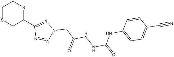 N1-(4-cyanophenyl)-2-{2-[5-(1,4-dithian-2-yl)-2H-1,2,3,4-tetraazol-2-yl]ace tyl}hydrazine-1-carboxamide 구조식 이미지