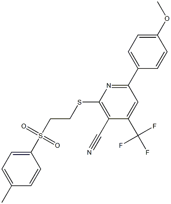 6-(4-methoxyphenyl)-2-({2-[(4-methylphenyl)sulfonyl]ethyl}sulfanyl)-4-(trifluoromethyl)nicotinonitrile 구조식 이미지