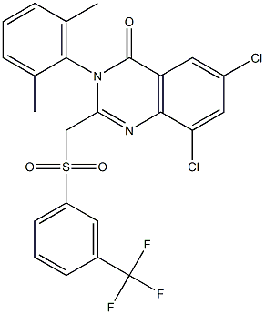 6,8-dichloro-3-(2,6-dimethylphenyl)-2-({[3-(trifluoromethyl)phenyl]sulfonyl}methyl)-4(3H)-quinazolinone Structure