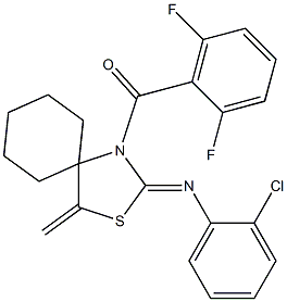 {2-[(2-chlorophenyl)imino]-4-methylidene-3-thia-1-azaspiro[4.5]dec-1-yl}(2,6-difluorophenyl)methanone Structure