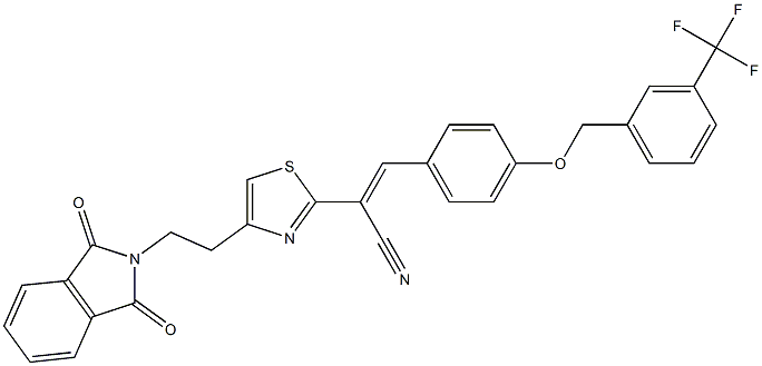 (E)-2-{4-[2-(1,3-dioxo-1,3-dihydro-2H-isoindol-2-yl)ethyl]-1,3-thiazol-2-yl}-3-(4-{[3-(trifluoromethyl)benzyl]oxy}phenyl)-2-propenenitrile Structure