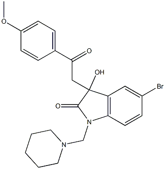 5-bromo-3-hydroxy-3-[2-(4-methoxyphenyl)-2-oxoethyl]-1-(piperidinomethyl)indolin-2-one 구조식 이미지