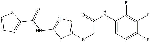 N2-(5-{[2-oxo-2-(2,3,4-trifluoroanilino)ethyl]thio}-1,3,4-thiadiazol-2-yl)thiophene-2-carboxamide 구조식 이미지