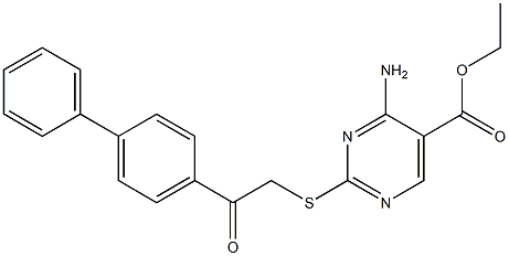 ethyl 4-amino-2-[(2-[1,1'-biphenyl]-4-yl-2-oxoethyl)thio]pyrimidine-5-carboxylate 구조식 이미지