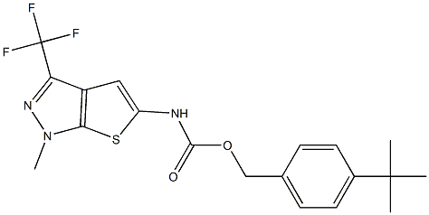 4-(tert-butyl)benzyl N-[1-methyl-3-(trifluoromethyl)-1H-thieno[2,3-c]pyrazol-5-yl]carbamate 구조식 이미지