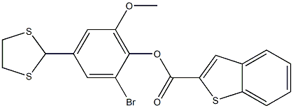 2-bromo-4-(1,3-dithiolan-2-yl)-6-methoxyphenyl benzo[b]thiophene-2-carboxylate 구조식 이미지