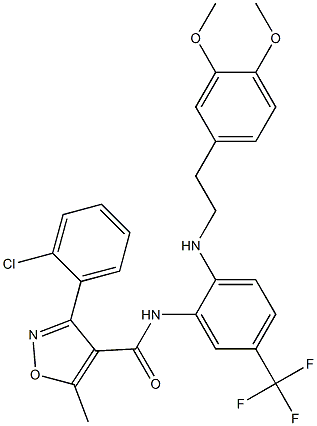 N4-[2-[(3,4-dimethoxyphenethyl)amino]-5-(trifluoromethyl)phenyl]-3-(2-chlorophenyl)-5-methylisoxazole-4-carboxamide 구조식 이미지