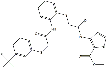 methyl 3-{[2-({2-[(2-{[3-(trifluoromethyl)phenyl]sulfanyl}acetyl)amino]phenyl}sulfanyl)acetyl]amino}-2-thiophenecarboxylate Structure