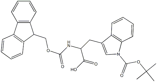 3-[1-(tert-butoxycarbonyl)-1H-indol-3-yl]-2-{[(9H-fluoren-9-ylmethoxy)carbonyl]amino}propanoic acid 구조식 이미지