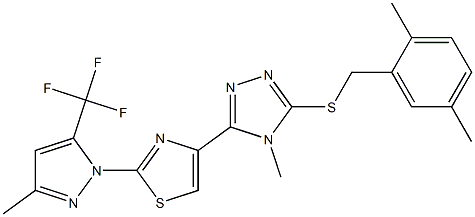 3-[(2,5-dimethylbenzyl)sulfanyl]-4-methyl-5-{2-[3-methyl-5-(trifluoromethyl)-1H-pyrazol-1-yl]-1,3-thiazol-4-yl}-4H-1,2,4-triazole 구조식 이미지