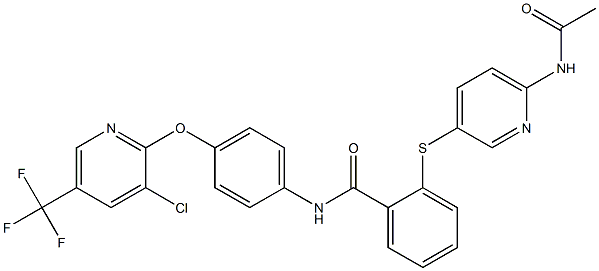 2-{[6-(acetylamino)-3-pyridinyl]sulfanyl}-N-(4-{[3-chloro-5-(trifluoromethyl)-2-pyridinyl]oxy}phenyl)benzenecarboxamide 구조식 이미지