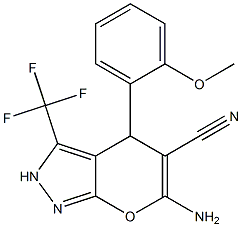 6-amino-4-(2-methoxyphenyl)-3-(trifluoromethyl)-2,4-dihydropyrano[2,3-c]pyrazole-5-carbonitrile Structure