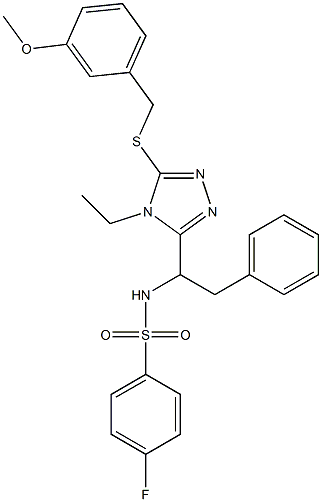 N-(1-{4-ethyl-5-[(3-methoxybenzyl)sulfanyl]-4H-1,2,4-triazol-3-yl}-2-phenylethyl)-4-fluorobenzenesulfonamide 구조식 이미지