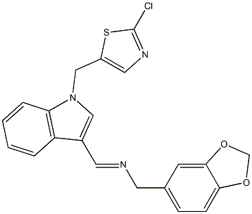 N-(1,3-benzodioxol-5-ylmethyl)-N-((E)-{1-[(2-chloro-1,3-thiazol-5-yl)methyl]-1H-indol-3-yl}methylidene)amine 구조식 이미지