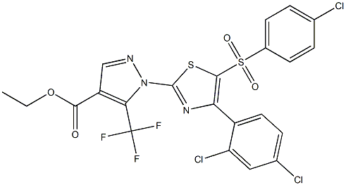 ethyl 1-[5-[(4-chlorophenyl)sulfonyl]-4-(2,4-dichlorophenyl)-1,3-thiazol-2-yl]-5-(trifluoromethyl)-1H-pyrazole-4-carboxylate Structure