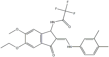 N-{2-[(Z)-(3,4-dimethylanilino)methylidene]-5-ethoxy-6-methoxy-3-oxo-1,3-dihydro-2H-inden-1-yl}-2,2,2-trifluoroacetamide 구조식 이미지