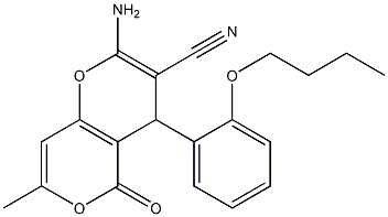 2-amino-4-(2-butoxyphenyl)-7-methyl-5-oxo-4H,5H-pyrano[4,3-b]pyran-3-carbonitrile Structure