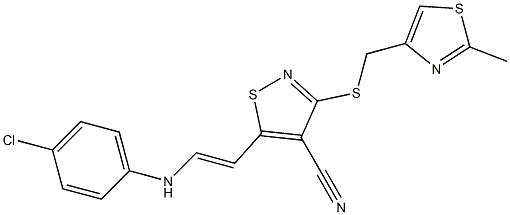 5-[2-(4-chloroanilino)vinyl]-3-{[(2-methyl-1,3-thiazol-4-yl)methyl]sulfanyl}-4-isothiazolecarbonitrile 구조식 이미지