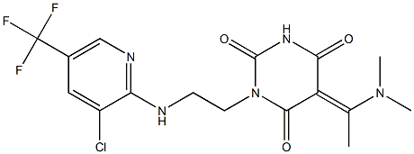 1-(2-{[3-chloro-5-(trifluoromethyl)-2-pyridinyl]amino}ethyl)-5-[1-(dimethylamino)ethylidene]-2,4,6(1H,3H,5H)-pyrimidinetrione Structure
