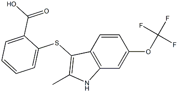2-(2-methyl-6-(trifluoromethoxy)-1H-indol-3-ylthio)benzoic acid Structure