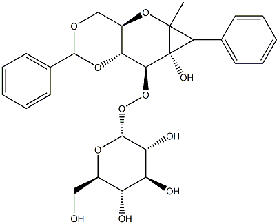 Methyl 4,6-Di-O-benzylidene-3-O-(-D-glucopyranoside)-a-D-glucopyranoside 구조식 이미지