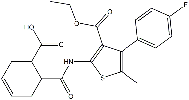 6-({[3-(ethoxycarbonyl)-4-(4-fluorophenyl)-5-methyl-2-thienyl]amino}carbonyl)-3-cyclohexene-1-carboxylic acid 구조식 이미지