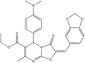 ethyl 2-(1,3-benzodioxol-5-ylmethylene)-5-[4-(dimethylamino)phenyl]-7-methyl-3-oxo-2,3-dihydro-5H-[1,3]thiazolo[3,2-a]pyrimidine-6-carboxylate 구조식 이미지