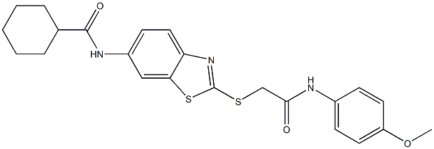 N-(2-{[2-(4-methoxyanilino)-2-oxoethyl]sulfanyl}-1,3-benzothiazol-6-yl)cyclohexanecarboxamide 구조식 이미지