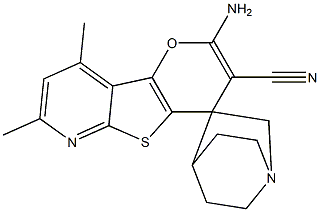 2-amino-7,9-dimethyl-spiro(4H-pyrano[2',3':4,5]thieno[2,3-b]pyridine-4,3'-quinuclidine)-3-carbonitrile 구조식 이미지