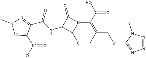 7-[({4-nitro-1-methyl-1H-pyrazol-3-yl}carbonyl)amino]-3-{[(1-methyl-1H-tetraazol-5-yl)sulfanyl]methyl}-8-oxo-5-thia-1-azabicyclo[4.2.0]oct-2-ene-2-carboxylic acid 구조식 이미지