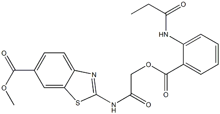 methyl 2-[({[2-(propionylamino)benzoyl]oxy}acetyl)amino]-1,3-benzothiazole-6-carboxylate 구조식 이미지