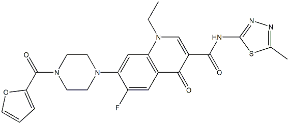 1-ethyl-6-fluoro-7-[4-(2-furoyl)-1-piperazinyl]-N-(5-methyl-1,3,4-thiadiazol-2-yl)-4-oxo-1,4-dihydro-3-quinolinecarboxamide 구조식 이미지