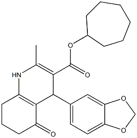cycloheptyl 4-(1,3-benzodioxol-5-yl)-2-methyl-5-oxo-1,4,5,6,7,8-hexahydro-3-quinolinecarboxylate Structure