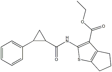 ethyl 2-{[(2-phenylcyclopropyl)carbonyl]amino}-5,6-dihydro-4H-cyclopenta[b]thiophene-3-carboxylate Structure