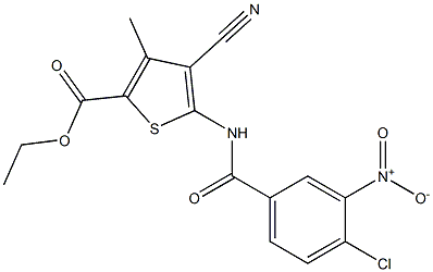 ethyl 5-[(4-chloro-3-nitrobenzoyl)amino]-4-cyano-3-methyl-2-thiophenecarboxylate 구조식 이미지