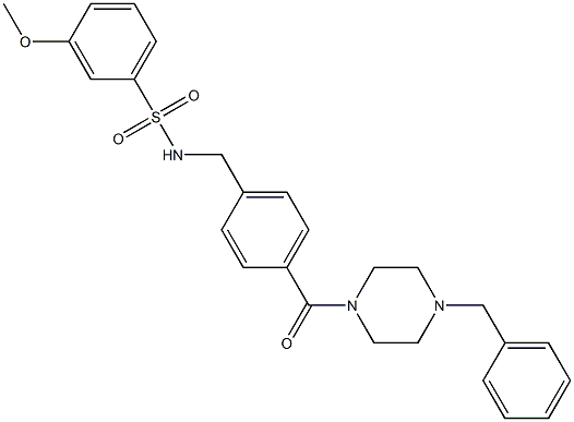 N-{4-[(4-benzyl-1-piperazinyl)carbonyl]benzyl}-3-methoxybenzenesulfonamide 구조식 이미지