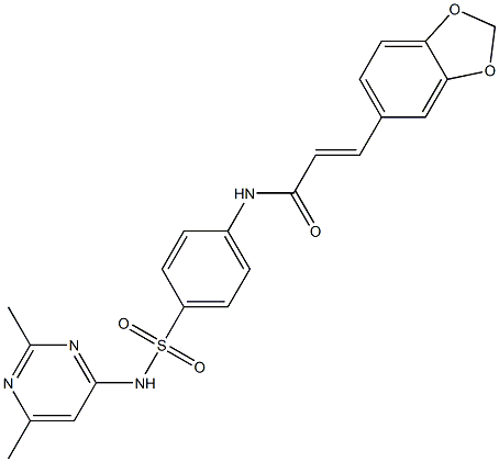 3-(1,3-benzodioxol-5-yl)-N-(4-{[(2,6-dimethyl-4-pyrimidinyl)amino]sulfonyl}phenyl)acrylamide 구조식 이미지