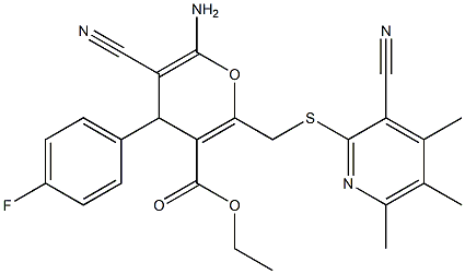 ethyl 6-amino-5-cyano-2-{[(3-cyano-4,5,6-trimethyl-2-pyridinyl)sulfanyl]methyl}-4-(4-fluorophenyl)-4H-pyran-3-carboxylate Structure